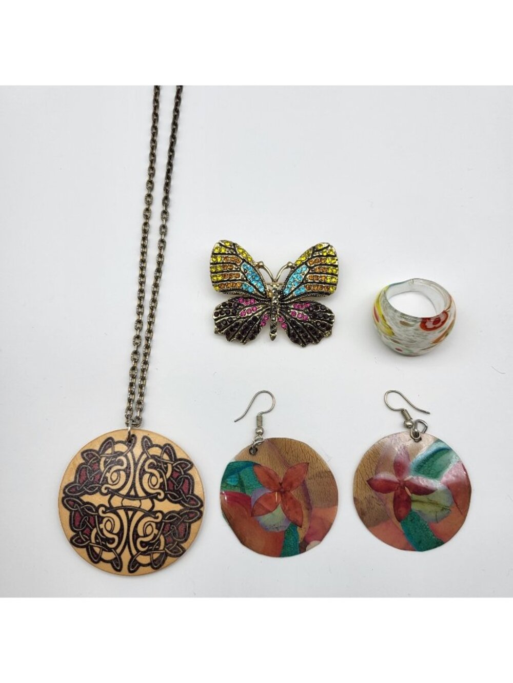 Festival Jewelry collection Celtic Knot necklace butterfly brooch glass ring
